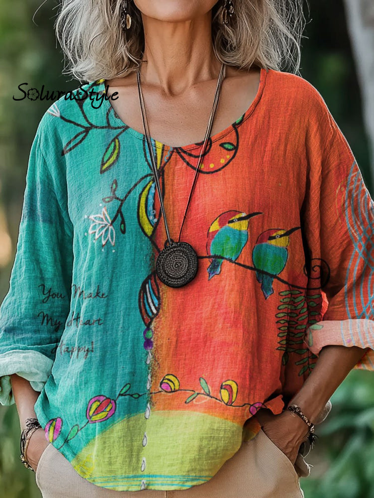 Women's Vintage Art Print Short Sleeve Shirt