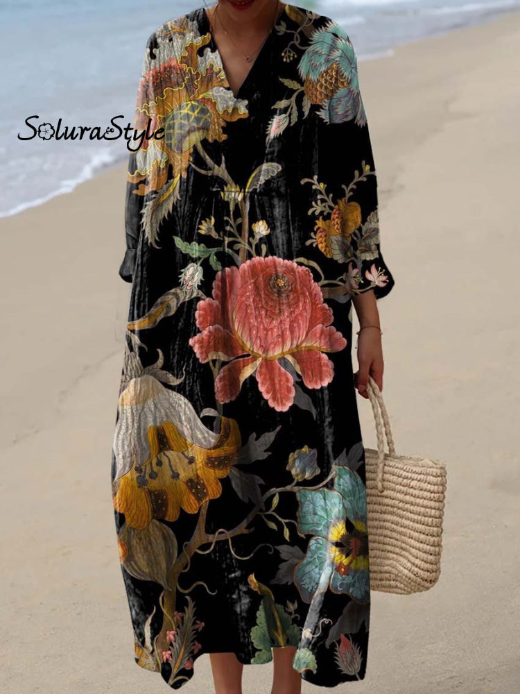 Women's Vintage Lovely Floral Art Print Dress