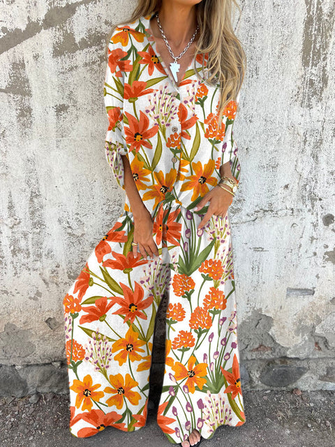 Women's Pastoral Floral Art Print Casual Two-piece Sets