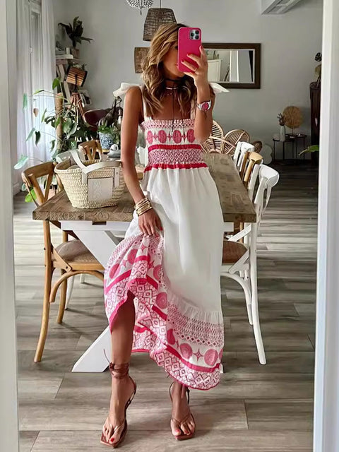 Women's Boho  Art Print Casual Suspender Dress