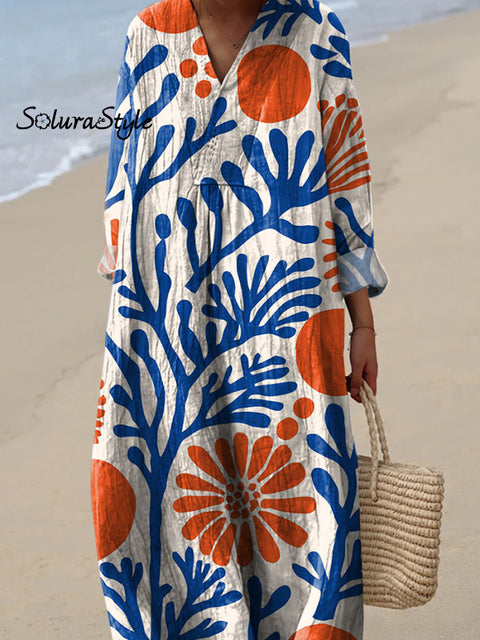 Abstract Coral Pattern Printed Women’s Spring And Summer Dress