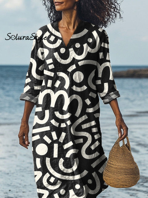 Abstract Doodle Pattern Printed Women’s Dress