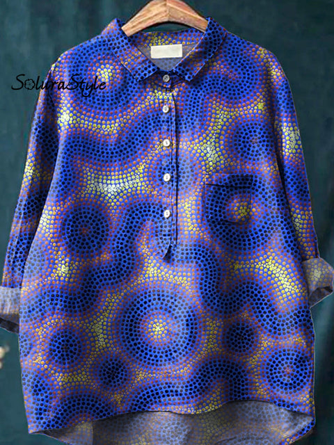 Abstract Modern Art Printed Women’s Casual Cotton And Linen Shirt