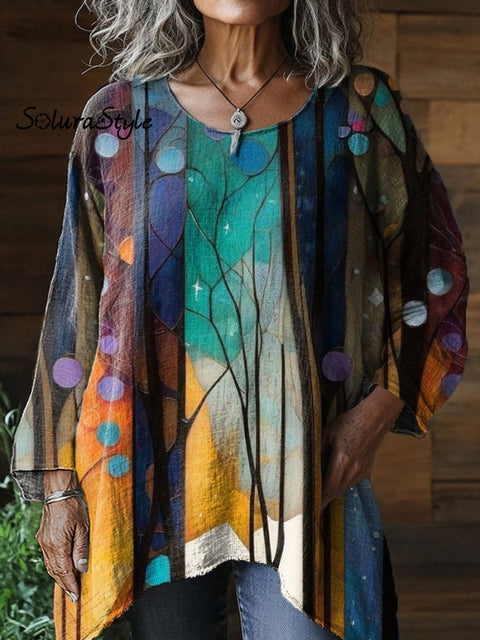 Abstract Woodland Art Printed Women’s Pocket Cotton Top
