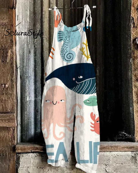 Animal Print Loose Casual Jumpsuit Multicolor / S