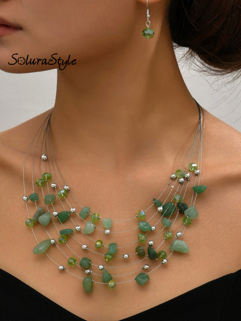 Bohemian Crystal Layered Necklace And Earrings Set