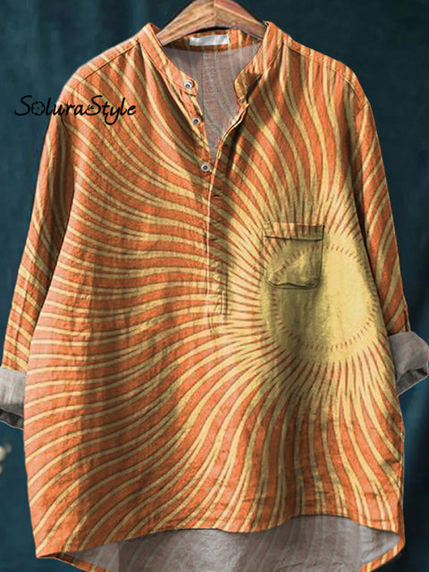 Celestial Sun Art Printed Women’s Casual Long Sleeve Comfortable Cotton Shirt