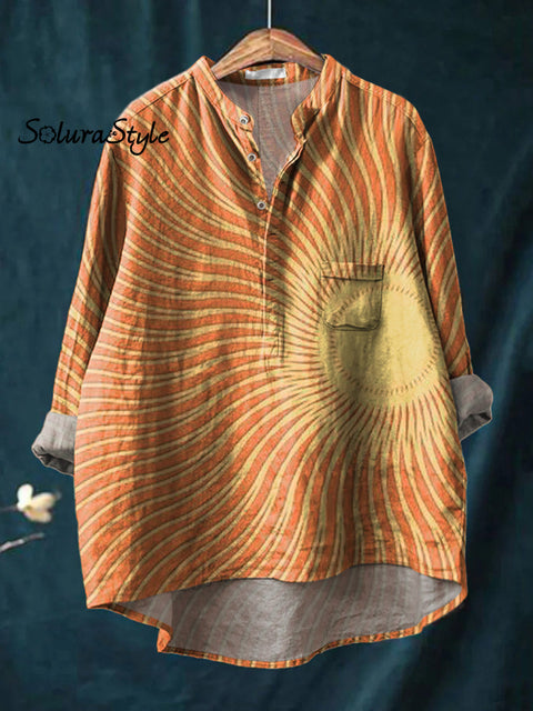 Celestial Sun Art Printed Women’s Casual Long Sleeve Comfortable Cotton Shirt Multicolor / S