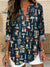 Cottage Style Mushroom Pattern Printed Women’s Casual Linen V-Neck Shirt Multicolor / S
