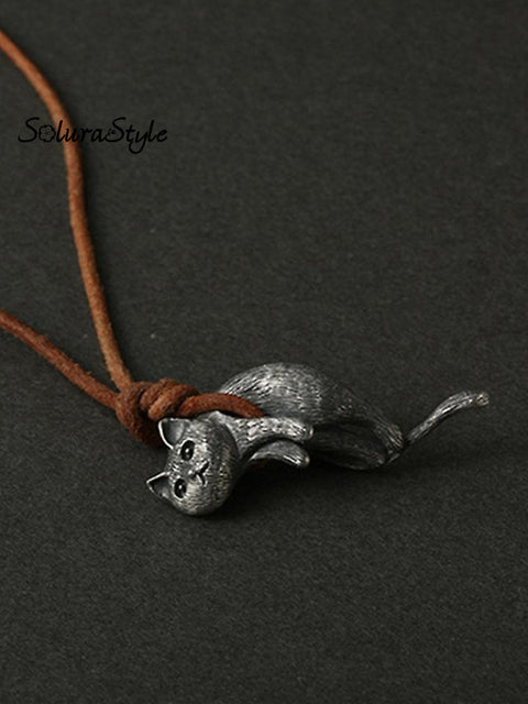 Cute Animal Collarbone Necklace Handmade Cat Pendant