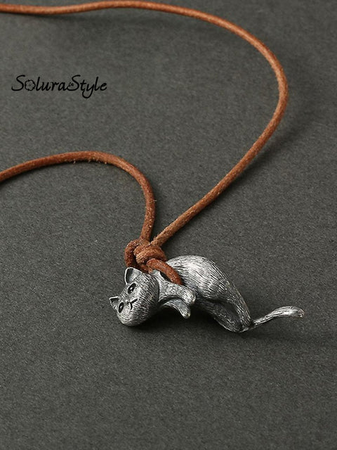 Cute Animal Collarbone Necklace Handmade Cat Pendant
