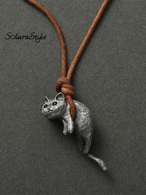 Cute Animal Collarbone Necklace Handmade Cat Pendant