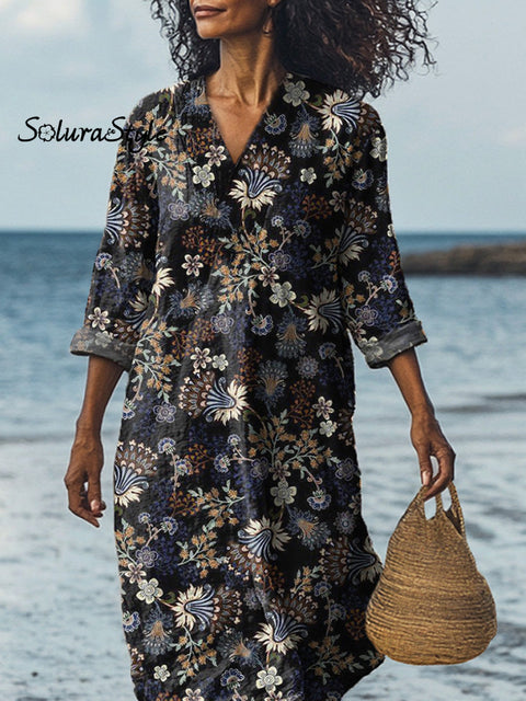 Ethnic Style Floral Pattern Printed Women’s Dress