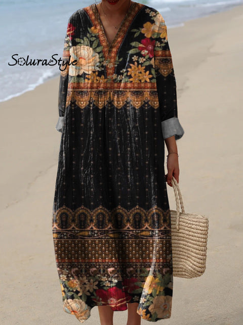 Ethnic Style Floral Pattern Printed Women’s Dress Multicolor / S