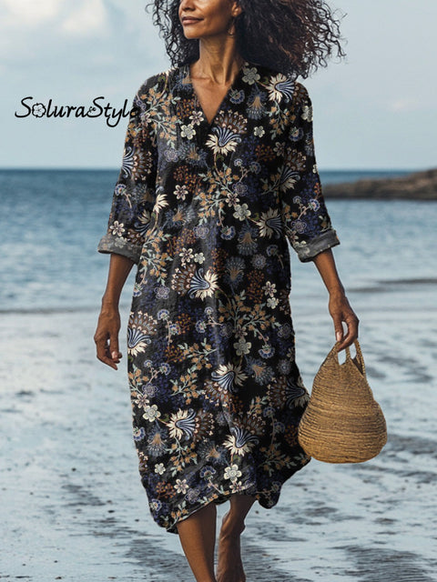 Ethnic Style Floral Pattern Printed Women’s Dress Multicolor / S