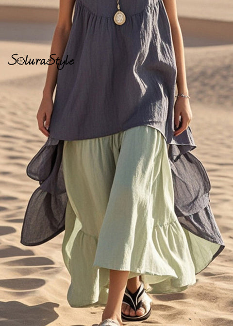 Fashion Grey Oversized Patchwork Cotton Fake Two Piece Dress Summer 2025-Spring-Summer-Linen