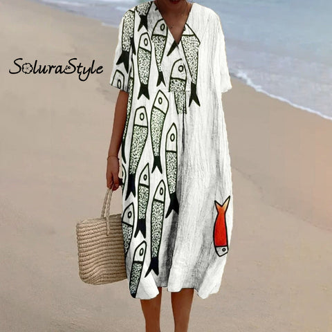 Fun Fish Art Cropped Casual Pants Dress / S