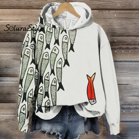 Fun Fish Art Cropped Casual Pants Hoodie / S