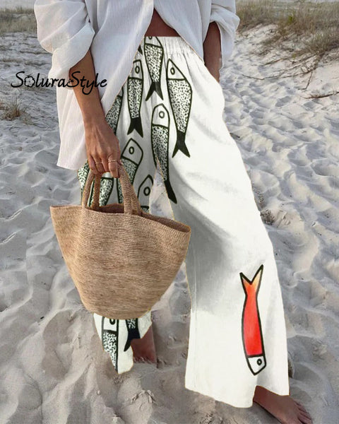 Fun Fish Art Cropped Casual Pants Pant2 / S
