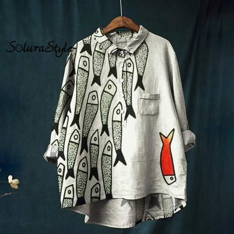 Fun Fish Art Cropped Casual Pants Shirt2 / S