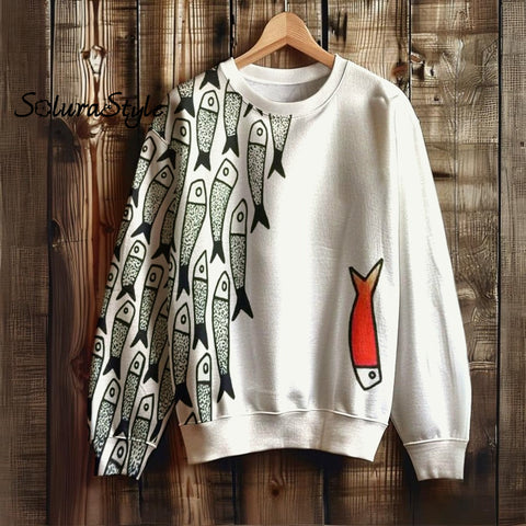 Fun Fish Art Cropped Casual Pants Sweatshirt / S