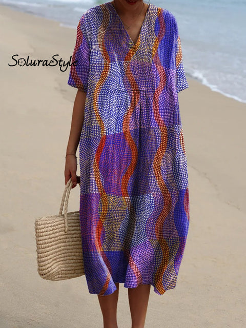 Geometric Wave Pattern Printed Women’s Flowy Dress Multicolor / S
