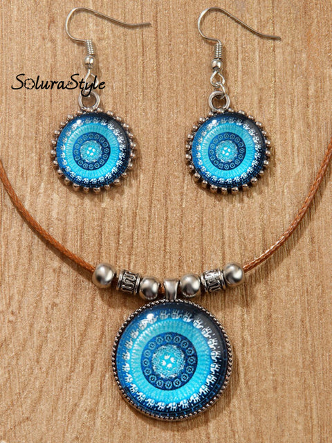 Groovy Ethnic Style Necklace And Earrings Set Blue / Onesize