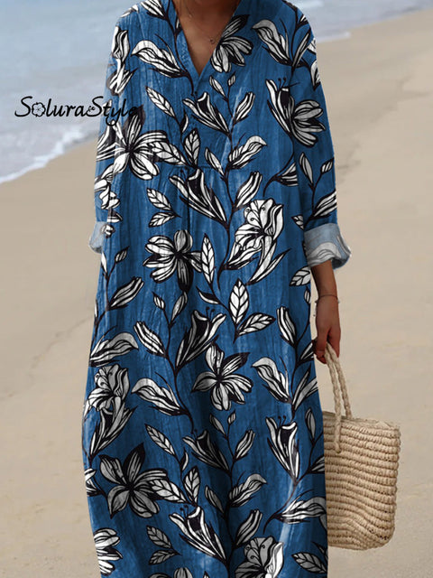Hand Drawing Style Spring Floral Pattern Printed Women’s Dress