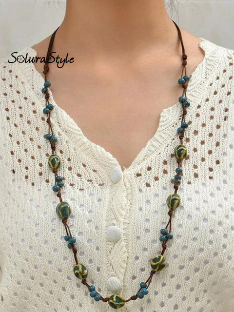Handmade Colorful Braided Ceramic Beads Necklace Irregularbead / Onesize