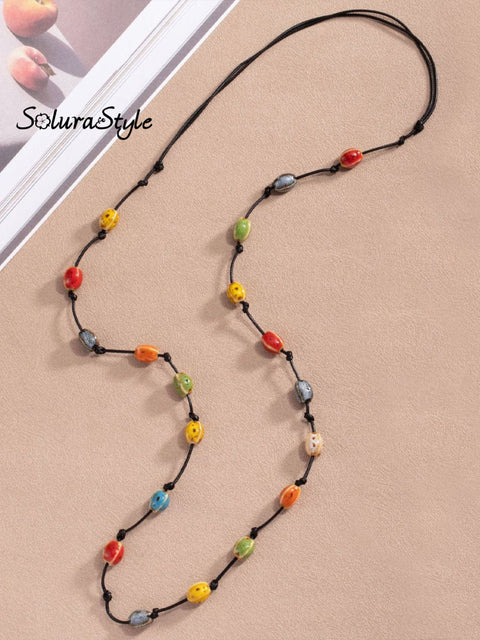 Handmade Colorful Braided Ceramic Beads Necklace Longbead / Onesize