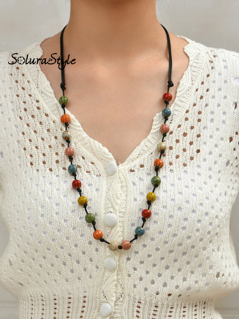 Handmade Colorful Braided Ceramic Beads Necklace Roundcircle / Onesize