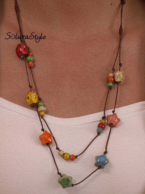 Handmade Colorful Braided Ceramic Beads Necklace Star / Onesize