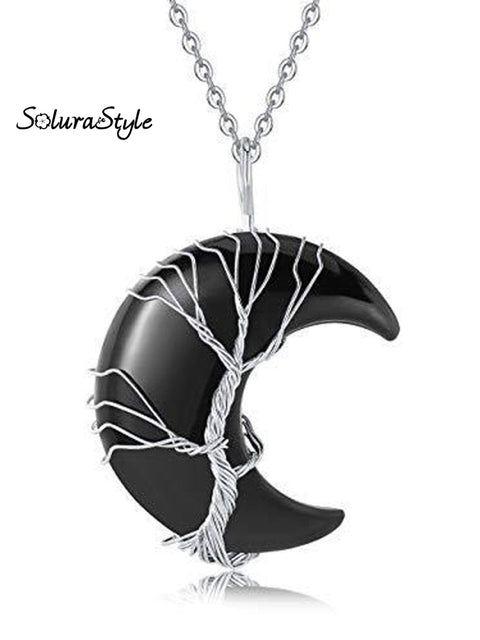 Handmade Natural Crystal Moon Shape Pendant Necklace Black / Onesize