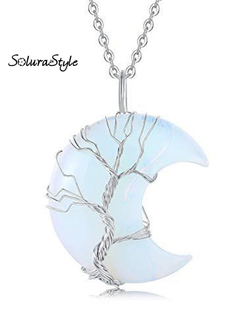 Handmade Natural Crystal Moon Shape Pendant Necklace Blue / Onesize