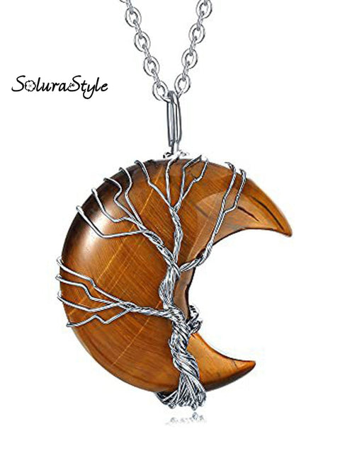 Handmade Natural Crystal Moon Shape Pendant Necklace Brown / Onesize
