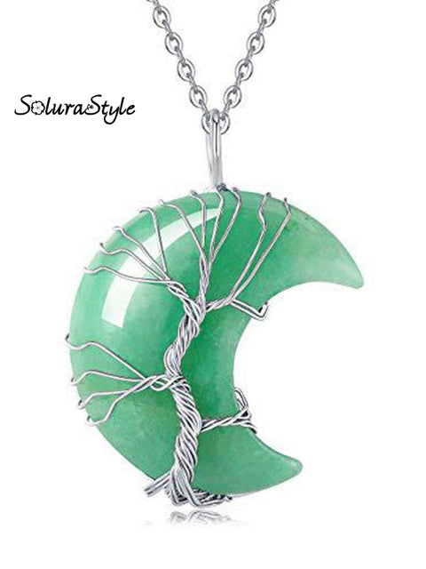 Handmade Natural Crystal Moon Shape Pendant Necklace Green / Onesize