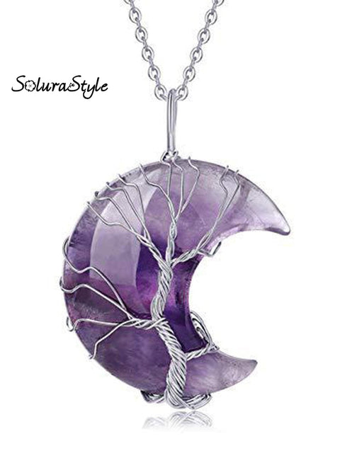 Handmade Natural Crystal Moon Shape Pendant Necklace Purple / Onesize