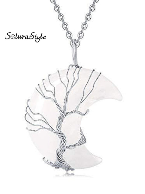 Handmade Natural Crystal Moon Shape Pendant Necklace White / Onesize