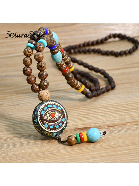 Handmade Pendant Wooden Bead Necklace 10 / Onesize