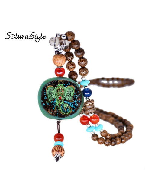 Handmade Pendant Wooden Bead Necklace 5 / Onesize