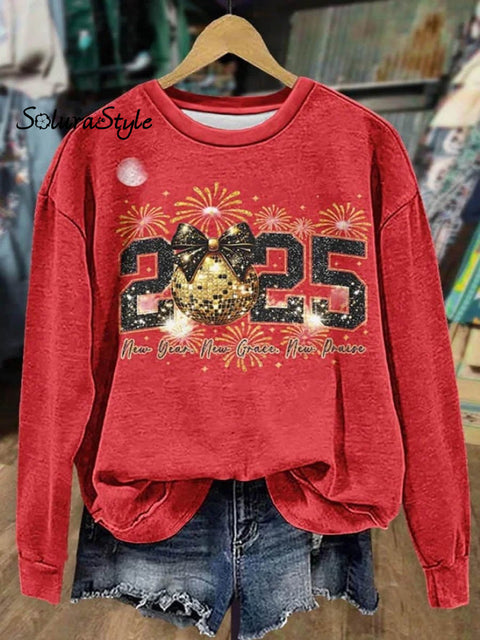 Happy New Year 2025 Art Print Casual Sweatshirt Red / S