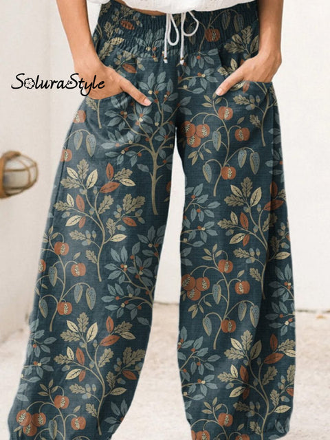 Harvest Season Fruit Pattern Printed Women’s Cotton Wide Leg Pant