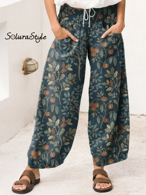 Harvest Season Fruit Pattern Printed Women’s Cotton Wide Leg Pant Multicolor / S