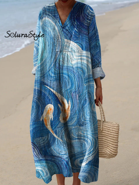Japanese Koi Fish Art Printed Women’s Dress Multicolor / S