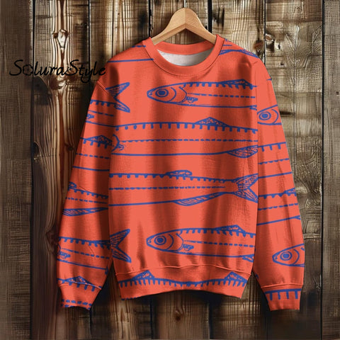 Japanese Red Sardines Art Print Cropped Pants Sweatshirt / S