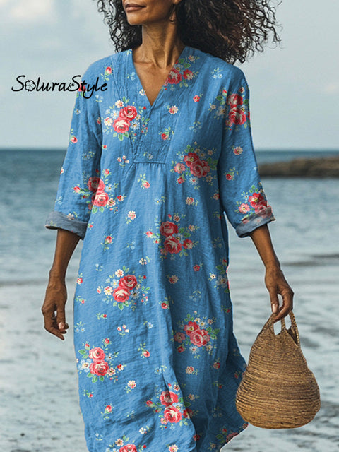 Lovely French Rose Pattern Printed Women’s Dress