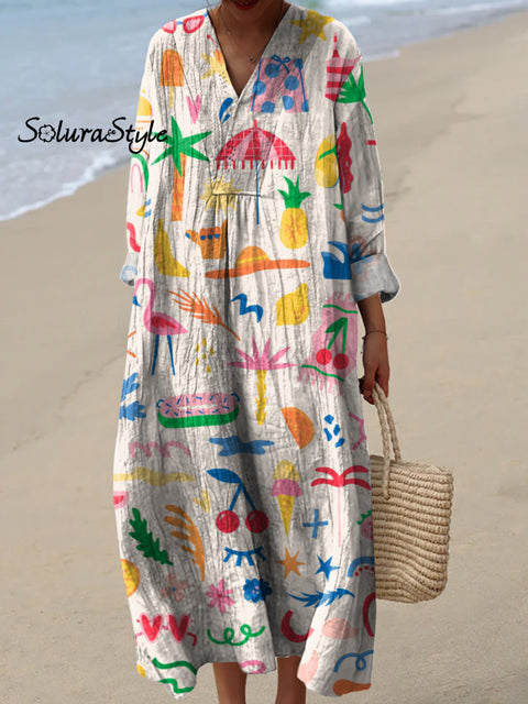 Lovely Summer Vacation Pattern Printed Women’s Dress Multicolor / S