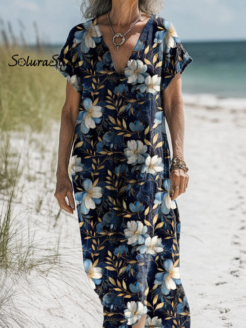 Midnight Azalea Floral Pattern Printed Women’s Pocket Cotton Dress