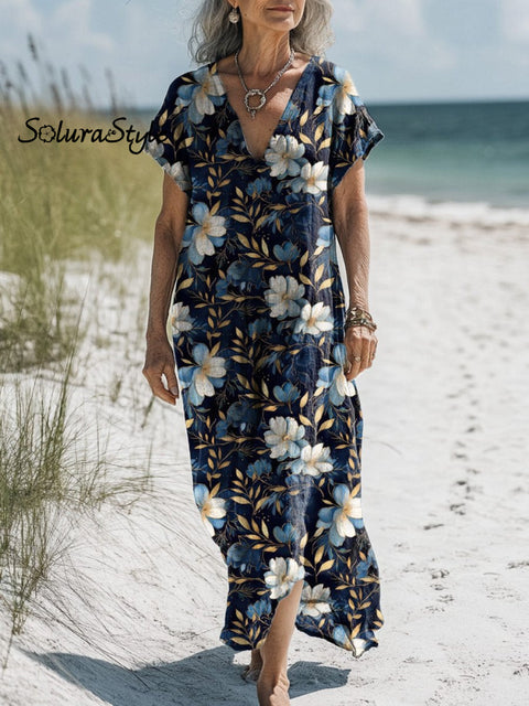 Midnight Azalea Floral Pattern Printed Women’s Pocket Cotton Dress Multicolor / S