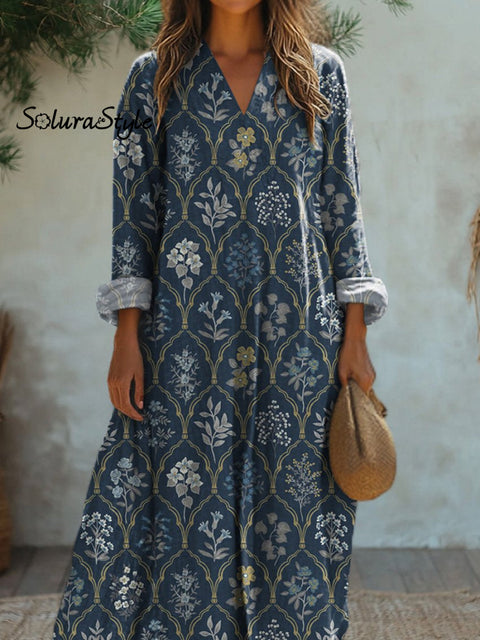 Midnight Spring Floral Garden Pattern Printed Women’s Flowy Dress